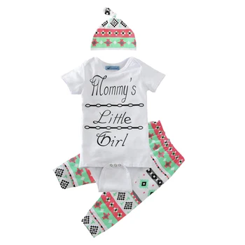 

Summer New Infant Baby Clothing Set 2017 Letter Romper+Geometry Pant+Cap 3pcs Girl Boy Baby Set Summer Newborn Clothes Christmas