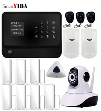 SmartYIBA APP Control Blue Siren GSM SMS GPRS Alarm HD IP Camera Security Door Open/Close Reminder Motion PIR Sensors Alarm