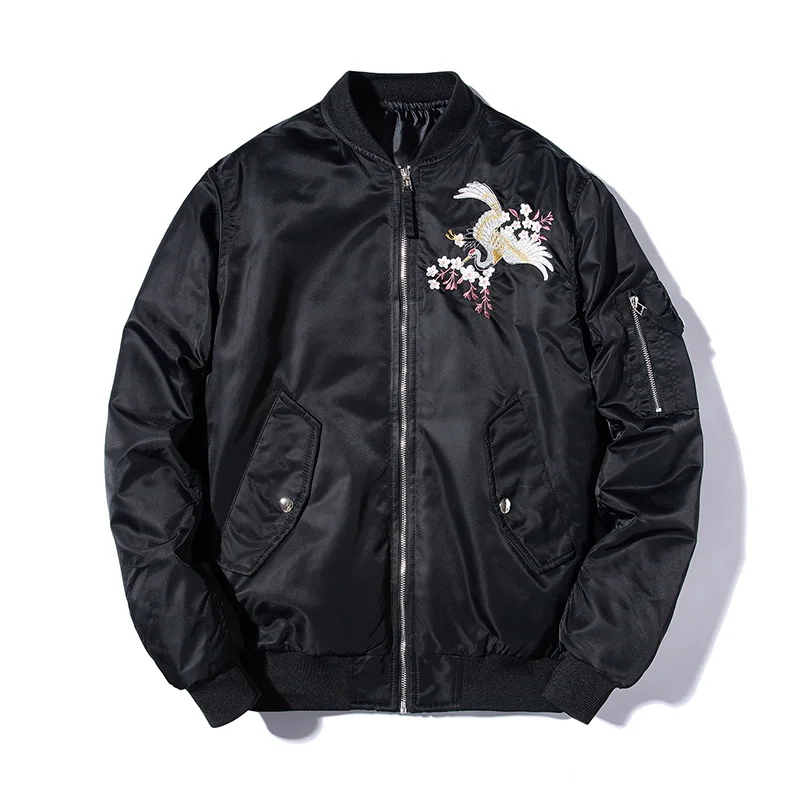 lower price  Embroidery Bomber Jacket Men Thin Bird Floral Pilot Jacket Male Japan Harajuku Baseball Jacket Spri