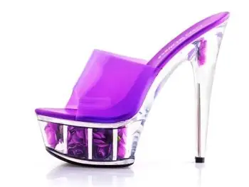 

Sandals Wedding Shoes Slippers Woman New Summer Ultra-high heels 15cm Shoes Sweet Rose Flowers Slippers Crystal Plus Size 34-44