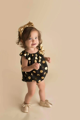 

Gold bubble birthday suit,one piece baby romper headband,pink and gold romper,off the shoulder floral baby romper