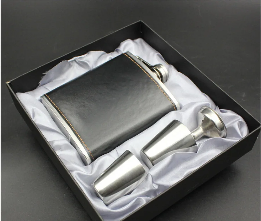by dhl 20set 7oz Luxury Stainless Steel Leather Hip Flask Personalized Whiskey Drink Mug with a Box | Дом и сад