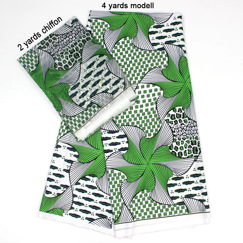 

2 Pcs Set 4 Yards African Ankara Prints Modell Material & 2 Yards Chiffon Ankara Chiffon Fabric YBXM-25