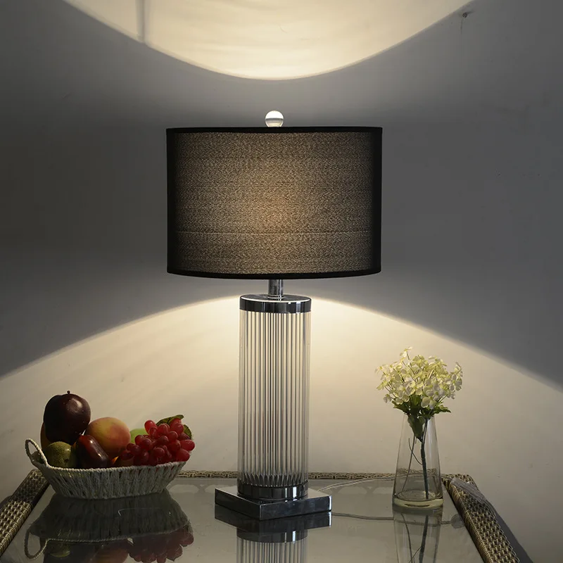 TUDA LED Table Lamp Glass Table Lamp Living Room Bedroom Bedside Fabric Wrought Iron Table Lamp E27 110V 220V