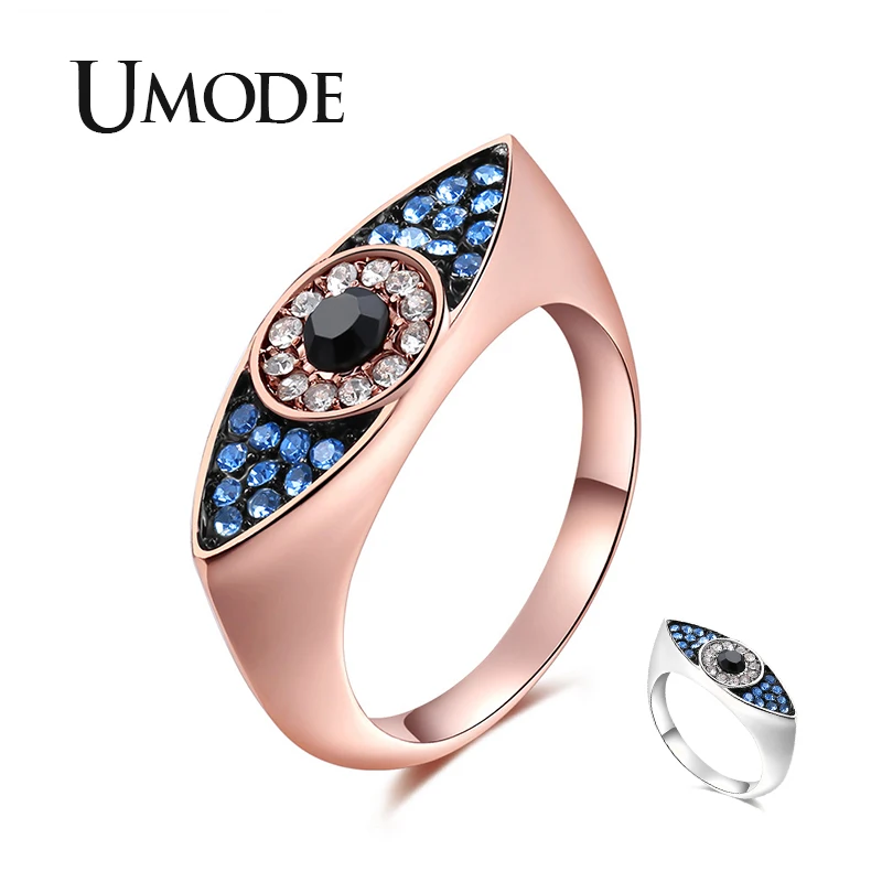 

UMODE 2019 New Paved CZ Crystal Evil Eye Ring for Women Blue&Clear&Black Round Zircon Rose&White Gold Ring Jewelry Gifts AUR0500