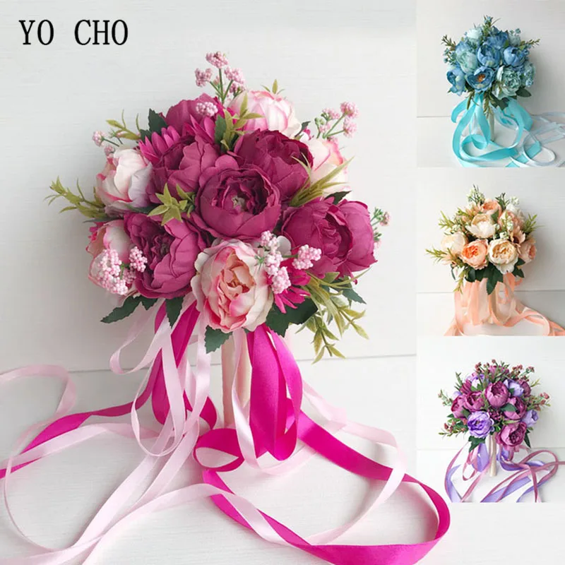 YO CHO Свадебный букет невесты, букет невесты, свадебные принадлежности, искусственный шелк, роза, пион, розовый цветок, украшение стола