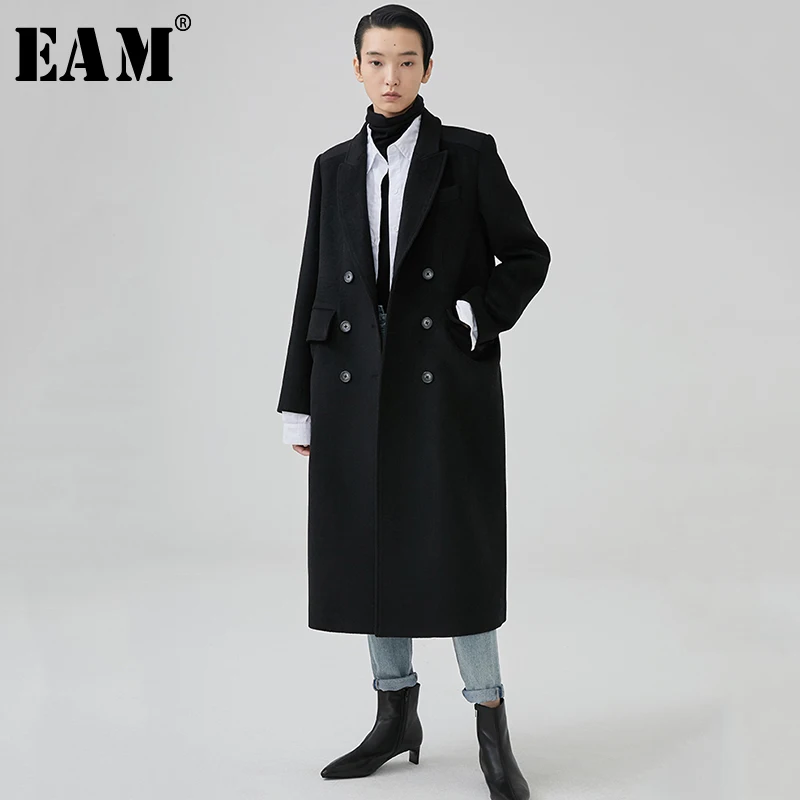 eam Boutonnage Femmes Manteau Nouveau Black Noir Longues Lâche Long De Double Mode À Manches Printemps Ji864 Marée Laine 2019 Revers Bref rrZ71Aq