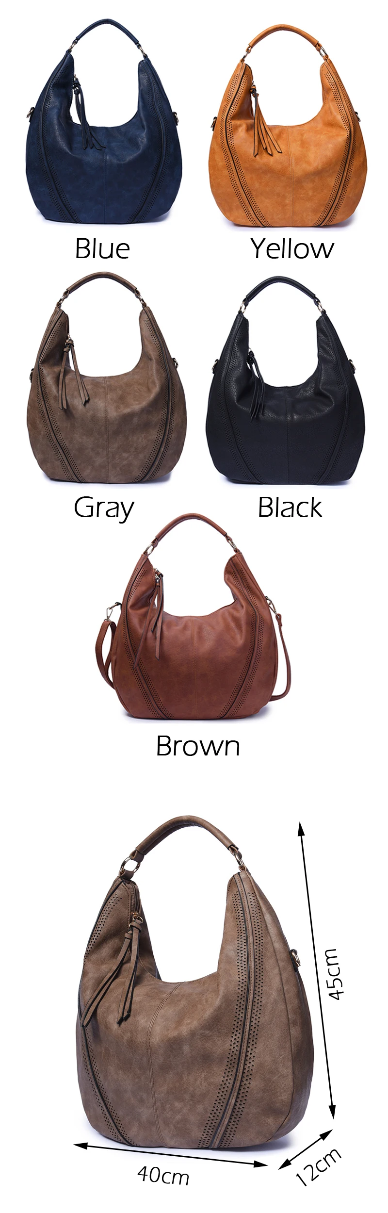 Bolso de hombro Retro Vintage Hobos bolso para mujer de cuero PU fem XYX Bolso de hombro Retro Vintage Hobos bolso para mujer de cuero PU fem XYX