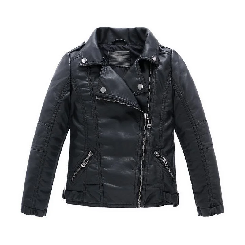 Новая коллекция кожаная куртка для мальчиков пальто и куртки для девочек весенние детские кожаные куртки повседневная детская верхняя одежда черного цвета для мальчиков - Цвет: Черный