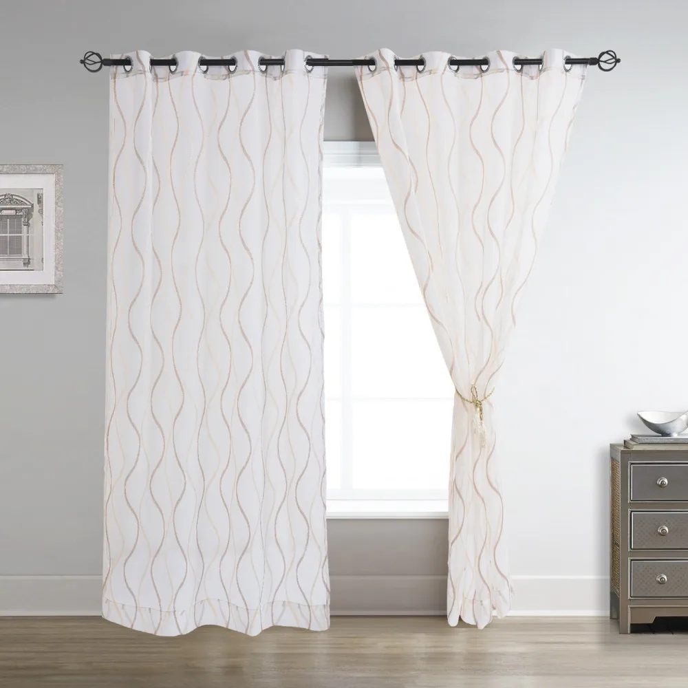 Wave Sheer Curtains Voile Panels Drapes Top Grommet for Living Room,Width 52 Inch By 84 Inch