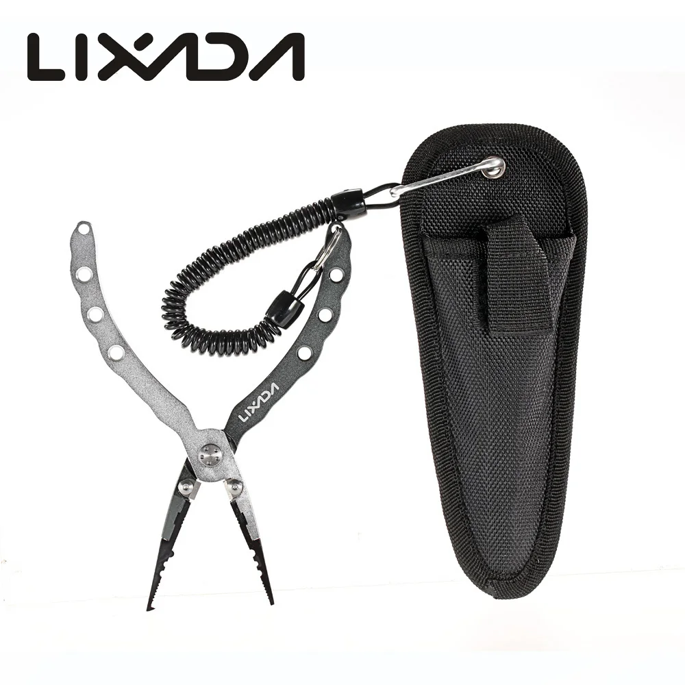 Fishing Multifunctional Plier Aluminum Fishing Pliers Braid Cutters Split Ring Hook Remover Fish Holder With Sheath And Lanyard - Цвет: Черный