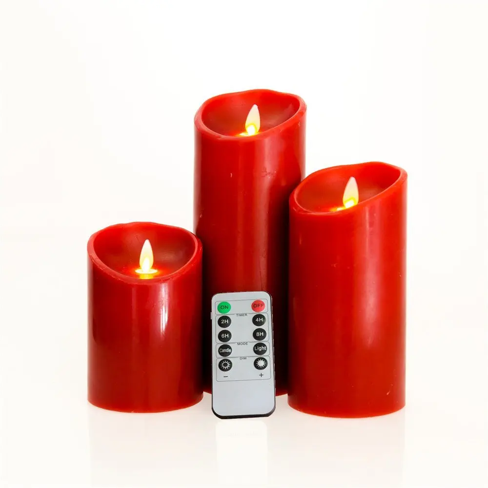 10 Keys Remote Ready Moving Wick Flame Red Wax LED Flameless Candles