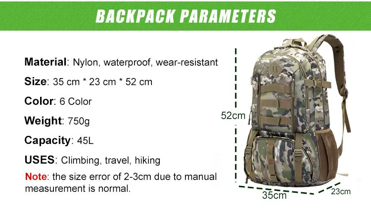 45л военный тактический рюкзак для мужчин водонепроницаемый уличный спортивный армейский рюкзак для охоты кемпинга пешего туризма Треккинга Альпинизма Рюкзак Сумки