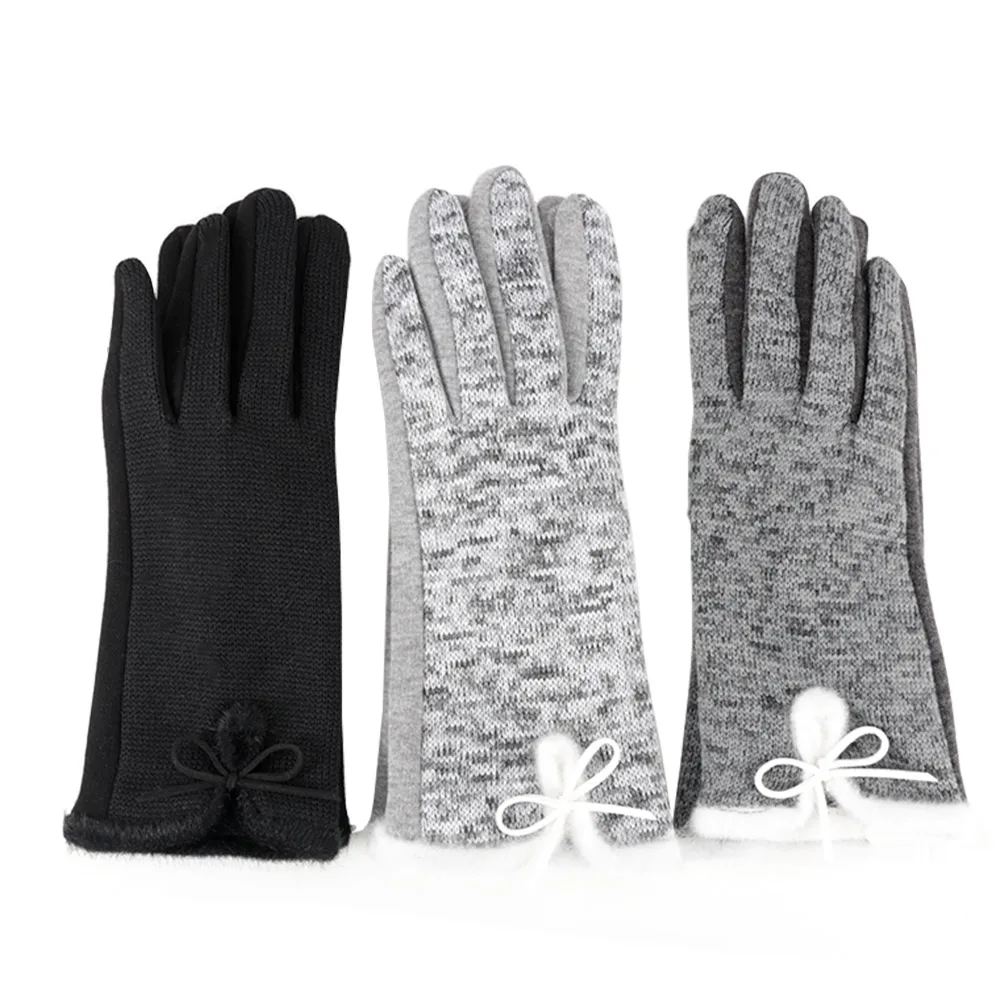 

1 Pair Women Winter Cotton Wool Gloves Elegant Warm Plush Bow Screen Sense Glove Mittens Cashmere Gloves New Brand High Quality