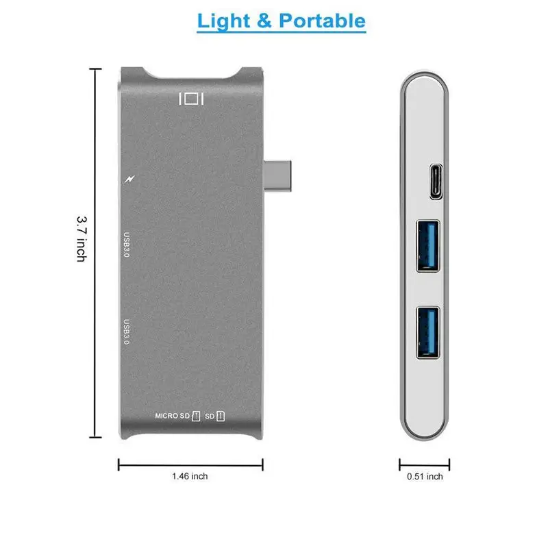 Usb type C концентратор адаптер 7 в 1 USB с 4K HDMI/VGA порт 3USB 3 0 порты зарядный SD/Micro