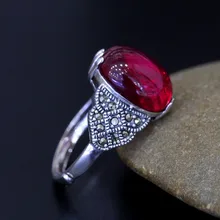 S925 silver silver jewelry fashion lady six claw red corundum ring opening