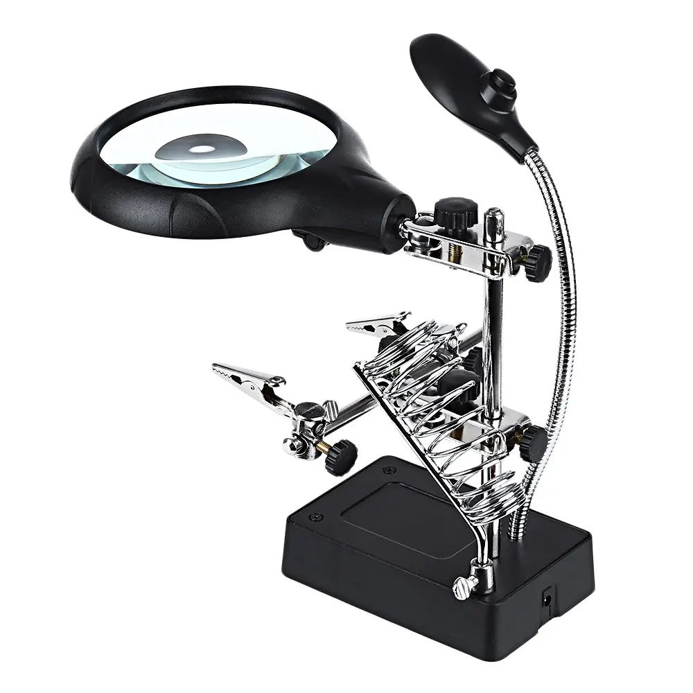 

High Quality Clip-on Magnifier Soldering Stand Magnifier with 5 Auxiliary LED 2 Exchangeable 5X 8X Lens