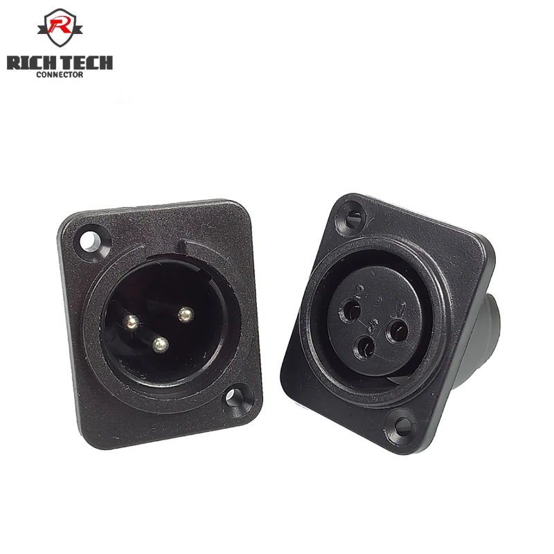 1xMale + 1xFemale XLR Plug&Socket 3Pin XLR Male Plug&Female Socket Panel Mount Chassis 3Pins Square Shape XLR Connector afbeelding