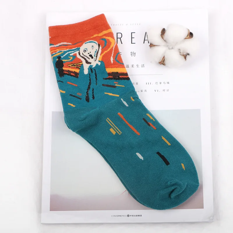 1 пара, модные высококачественные мягкие мужские и женские креативные Носки с рисунком Ван Гог Мона Лиза, забавные носки унисекс в стиле ретро