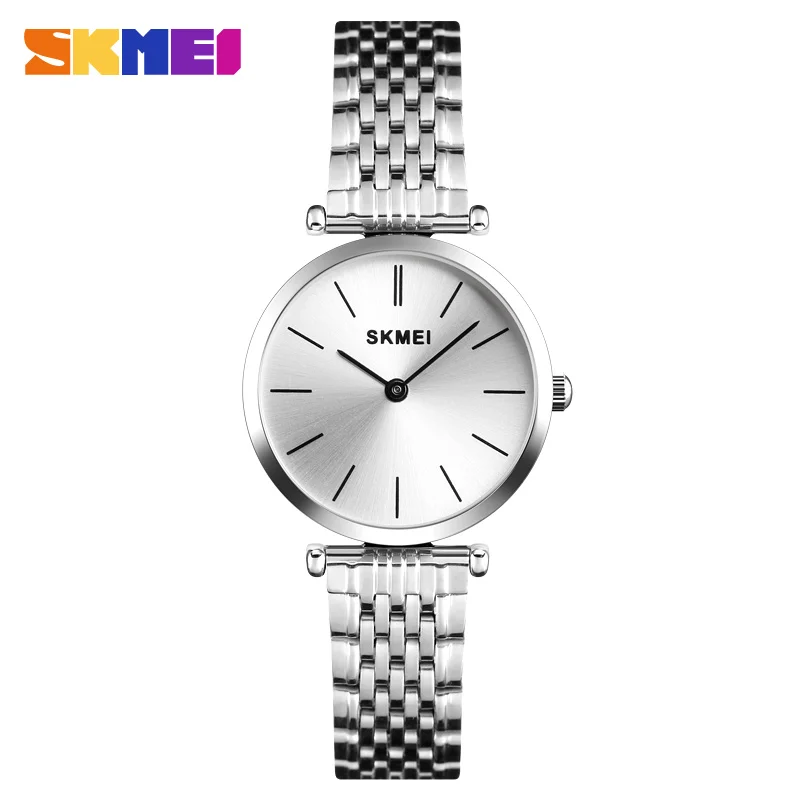 SKMEI Luxury Women Watch Quartz Wristwatches Fashion Casual Waterproof Quartz Watches Small Dial Ladies Watch reloj mujer 1458 - Цвет: Silver