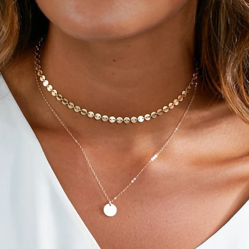

European and American foreign trade fashion gold coin sequins hot selling necklace LXL198