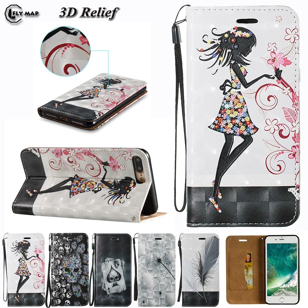 Kopen 3D Relief Case Voor APPLE iPhone 7 Plus 5.5 Flip Portemonnee Mobiele telefoon PU lederen Cover Coque Voor APPLE i Phone7 Plus Shell Tas