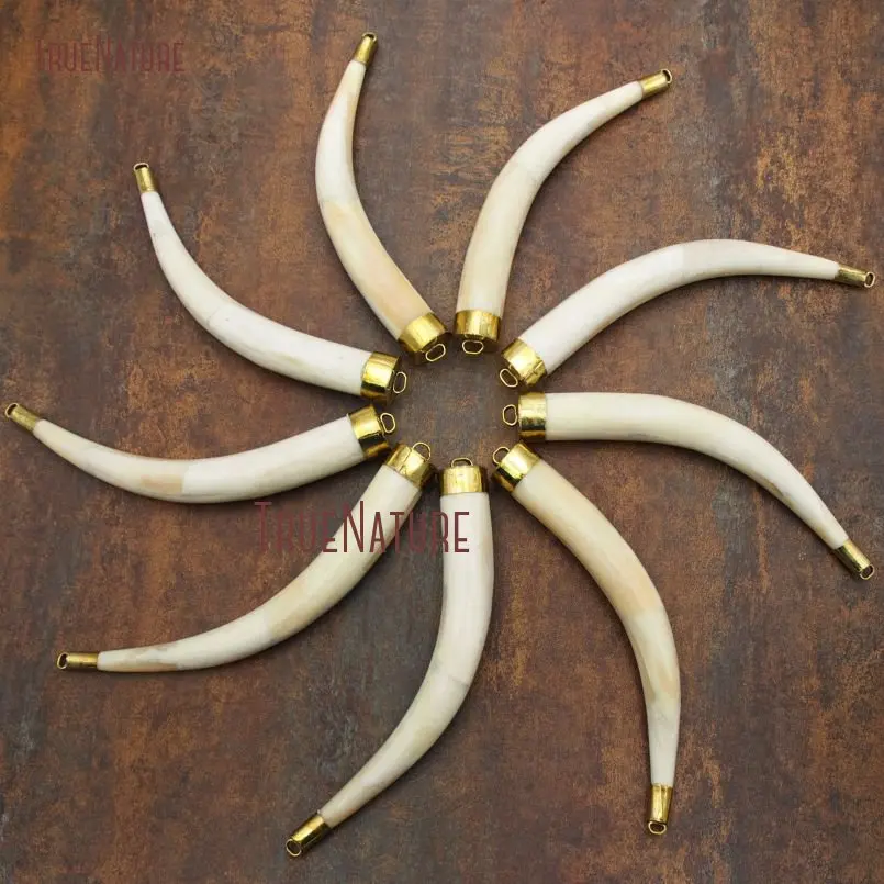20171211-PM9083- Creamy Ox Bone Pendant Brass Pendant Horn Tusk Pendant