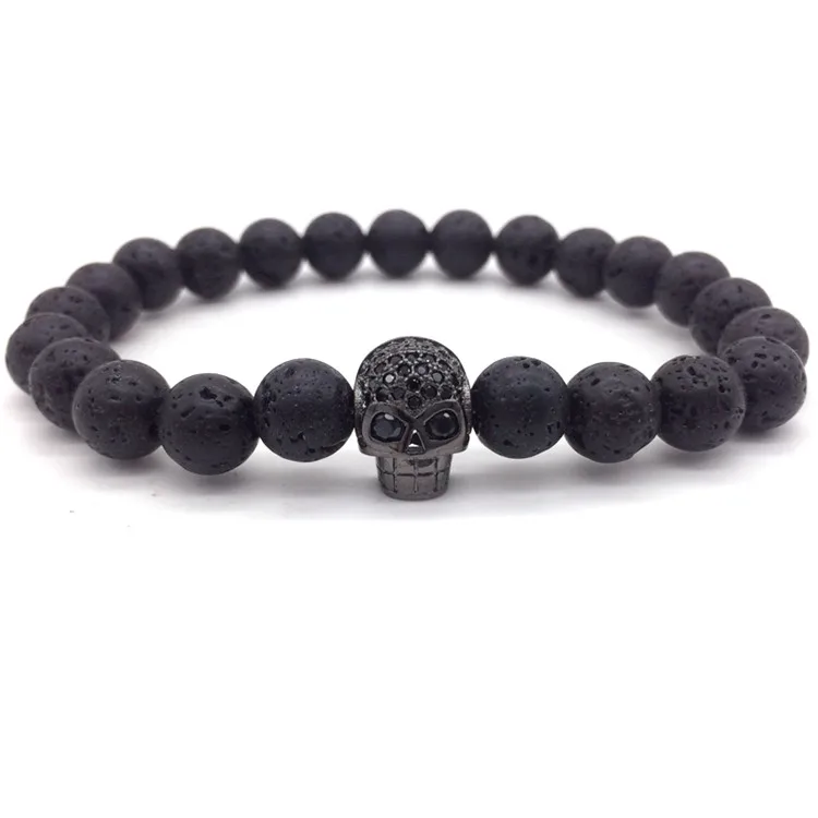 NAIQUBE New Arrival Diy Trendy Skull Charm Bracelets For Men Black CZ Skull Head Men Bracelets Lava Stone Jewelry Gift - Окраска металла: 8