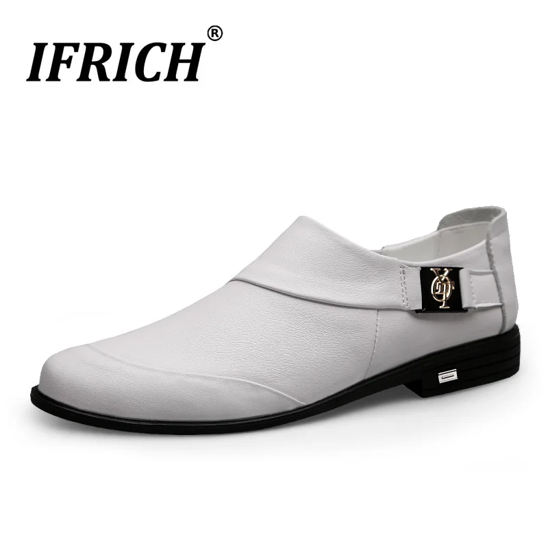 

Ifrich Casual Shoes for Men Genuine Leather Mens Luxury Shoes Black White Slip on Casual Sneakers High Quality Fashion Men Shoes