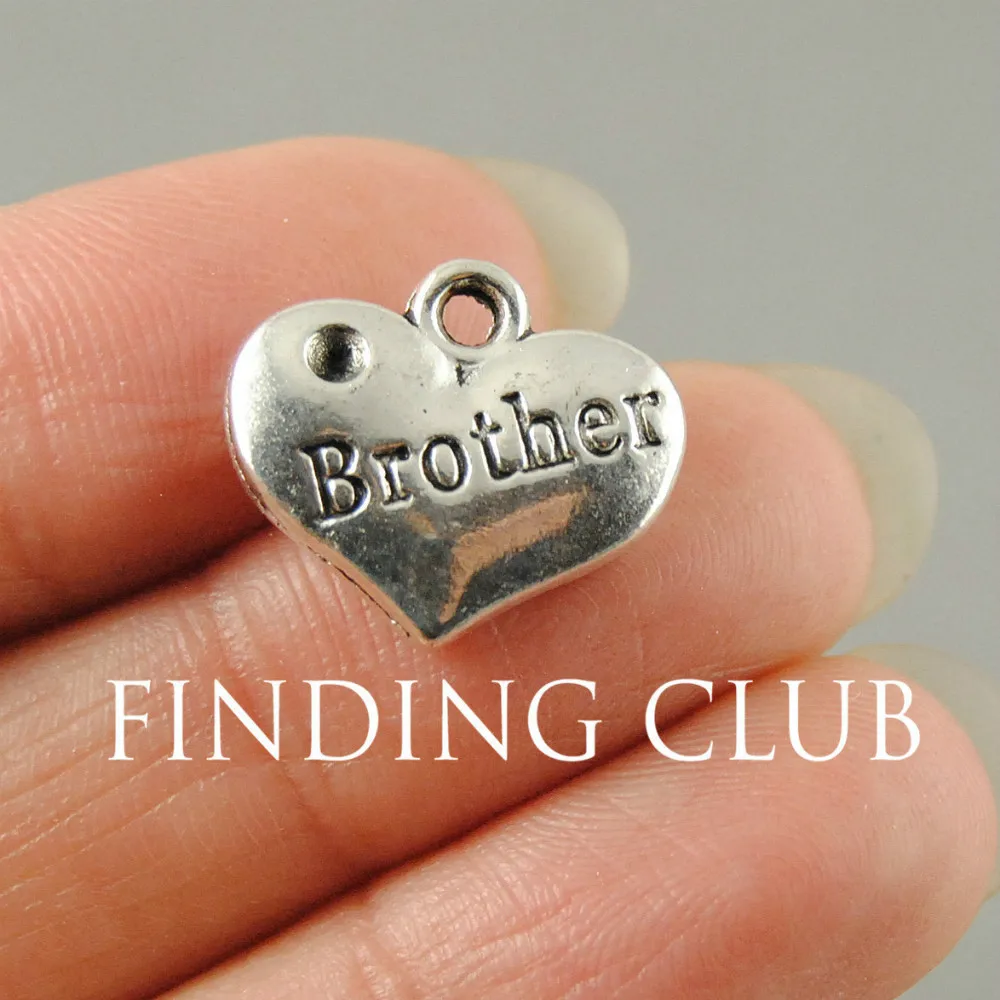 20pcs/lot zinc alloy silver heart black brother pendant family charms