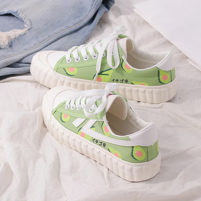 Sneakers for Kids Avocado Pattern Avocado One Cut Canvas Slip-on Casual Printing Comfortable Low Top Canvas Girl Shoes