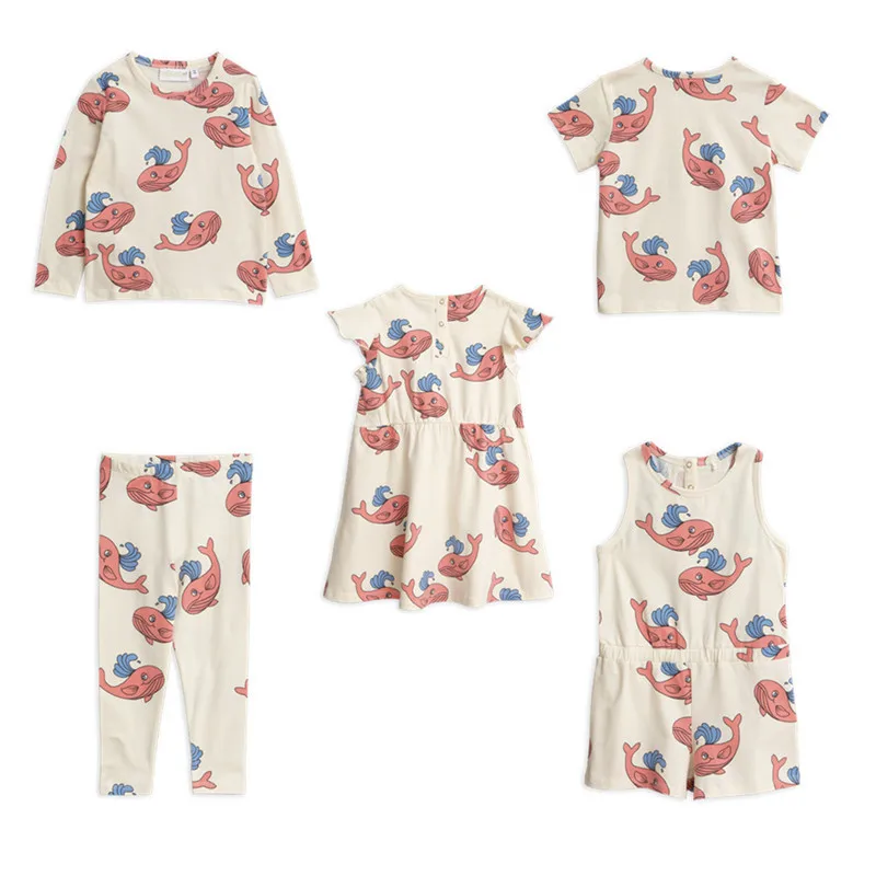 

BOBOZONE 2019SS whale pink t-shirt leggings dress playsuit for kids boys baby girls tops