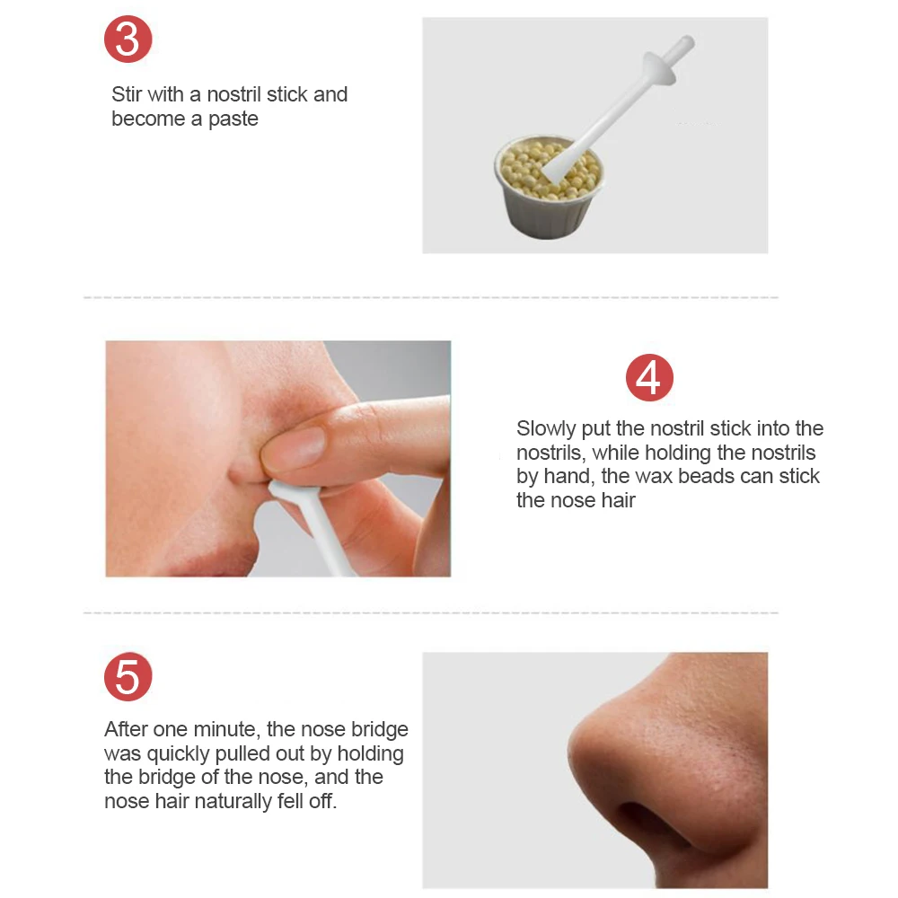 2 Minutes Nose Hair Removal Set 50g Wax 20pcs Nostril Stick 10pcs Paper Cup 1pcs Heat-resistant Cup Funny Stickers Manual TSLM2