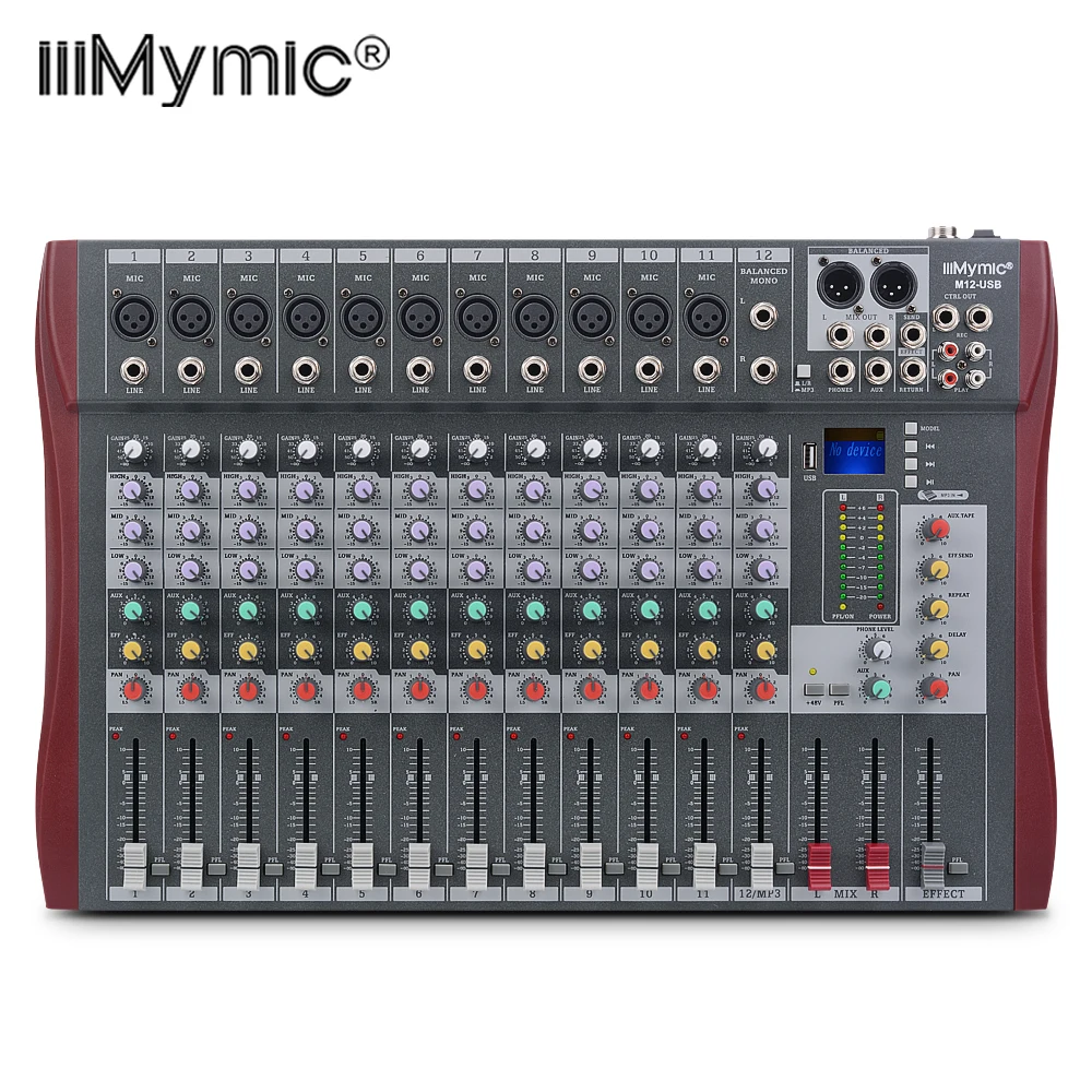 

M12-USB Professional Sound Audio Mixer 12 Channel 48V Phantom Power Reverb FX DJ Mixing Console Mixer USB Player Music Stereo
