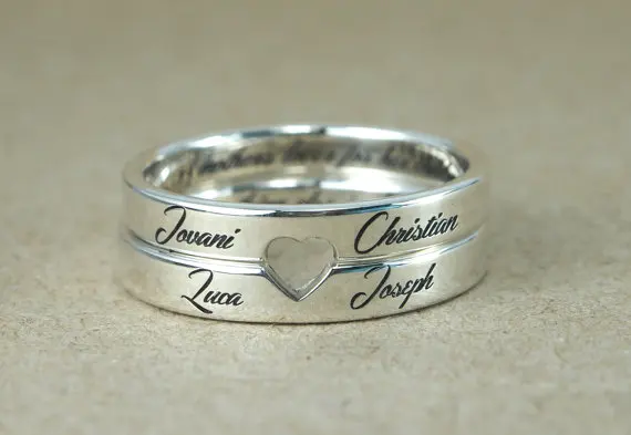 

Retro Style Steel Custom Love Couple Rings sterling silver jewelry , Engrave Name ,father's Day men Gifts,Romatic Personalized