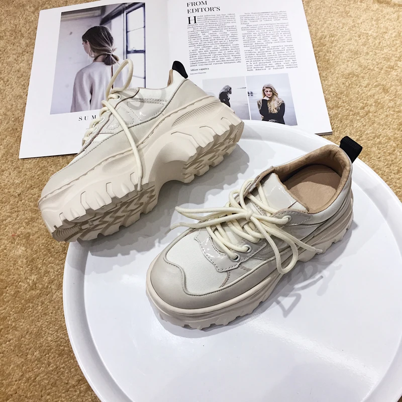Cuir Blanc Mujer 2018 Casual Fond Zapatillas Femme Lacent Femmes En Chaussures Dirigeants Rond Riz Bout Piste Vache White Silla Épais TxvXEv