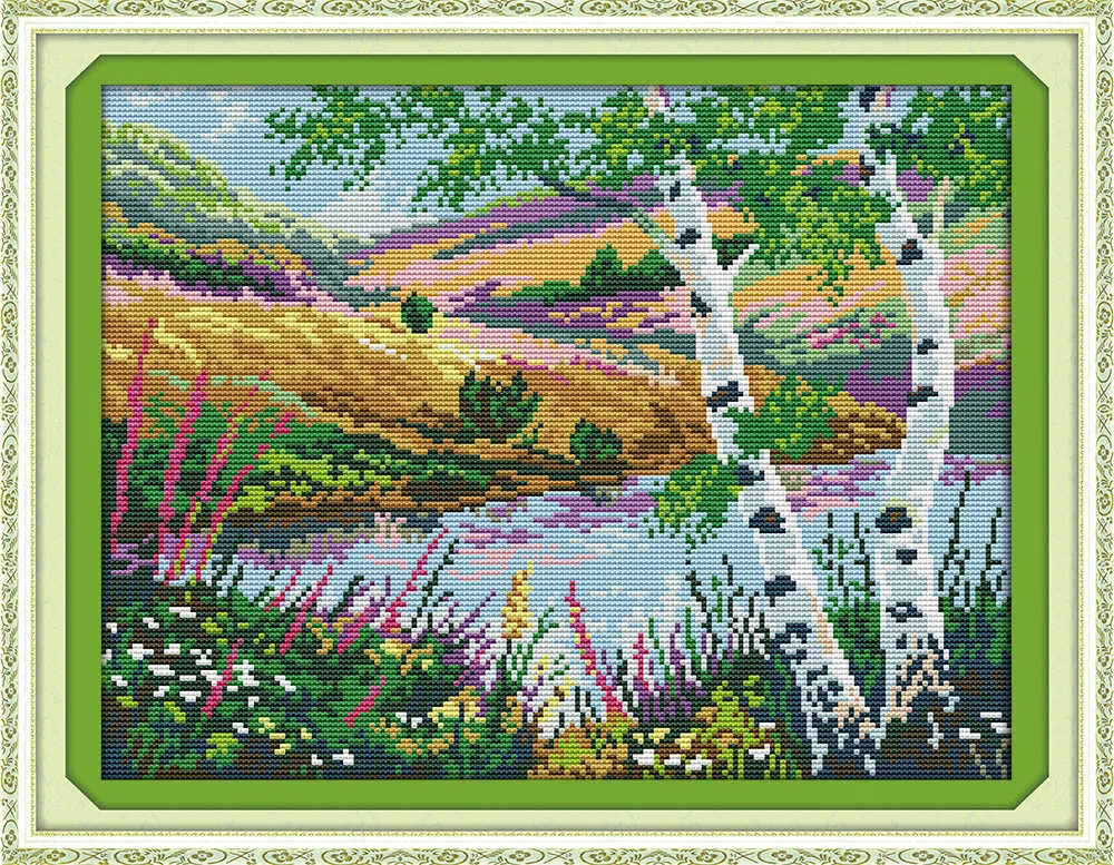 

The lakeside poplar Canvas DMC Counted Cross Stitch Kits printed Cross-stitch set Embroidery Needlework