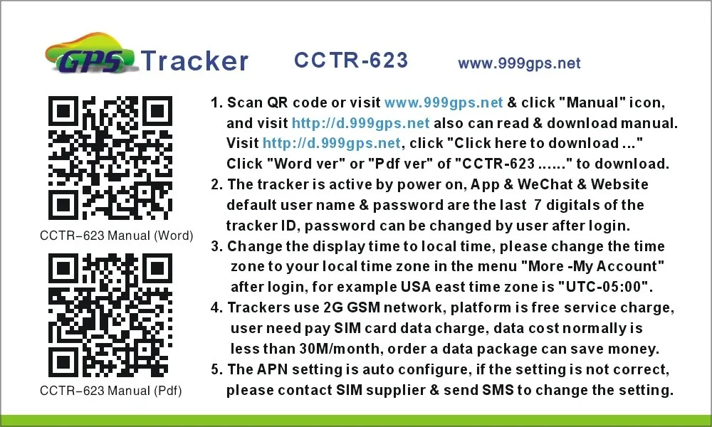 CCTR-623 GPS Tracker Manual Card -1 -201508