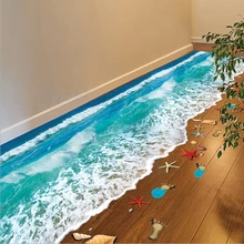 2016 Top Selling Creative 3D Wall Stickers Starfish Footprint Beach Bathroom Floor Sticker Sea font b
