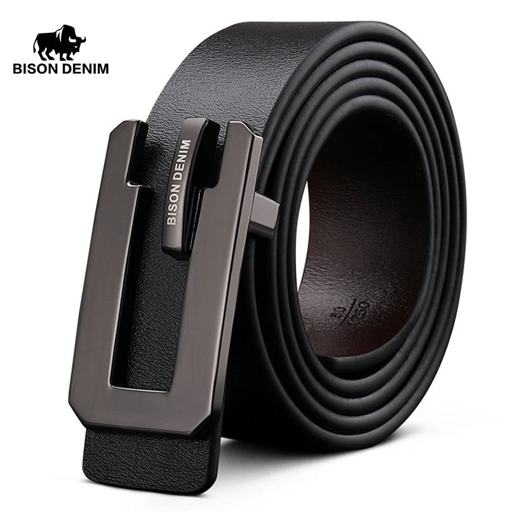 BISON DENIM Brand Cowskin Leather Belt Casual Men Belts Genuine Leather