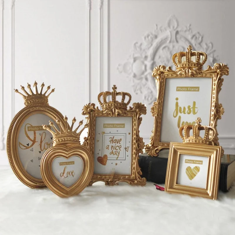 

1 Pcs!! 5 Elegant Models Luxury Western Style Gold Crown Decor Creative Resin Picture Desktop Frame Photo Frame Gift For Friend