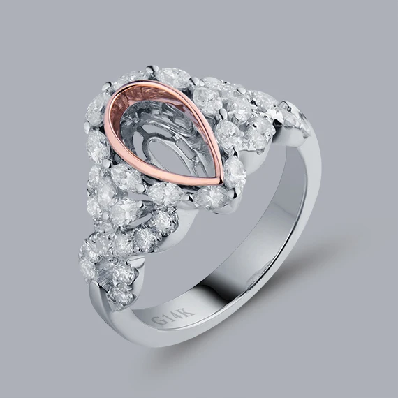 

14K White Semi Mount Ring Settings Pear 5X10mm With Natural Diamond SR00343