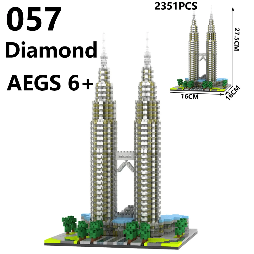 

World Famous Architecture Kuala Lampur Petronas Tower 3D Model Mini Diamond Building Blocks Toy