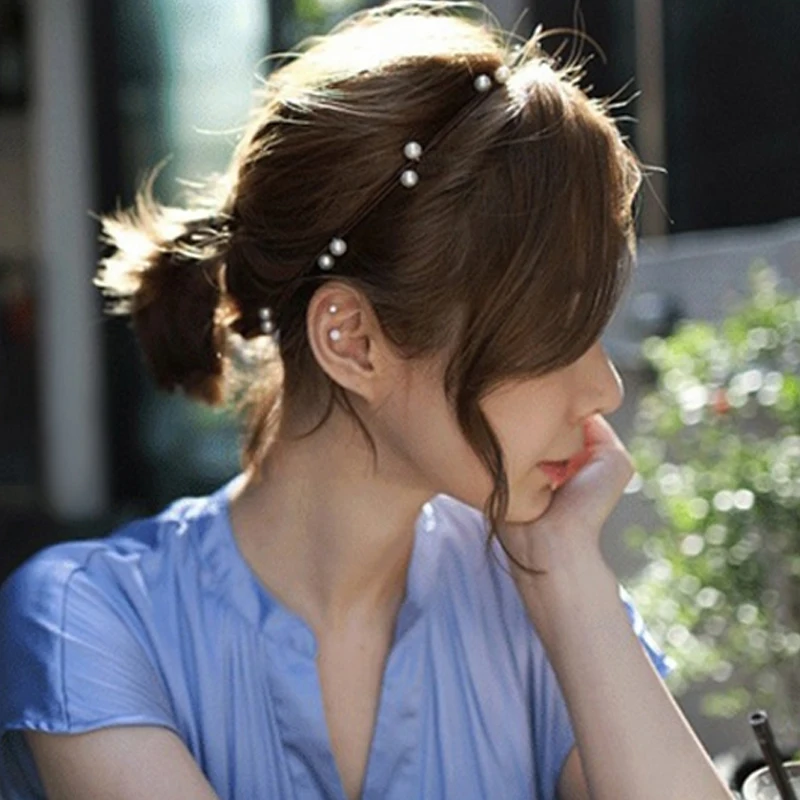 

New Hair Fashion Hair Alloy Ring Hairbands Handmade Elastic Band Accessories Pearl Headband Simple Vintage Simulated Retro