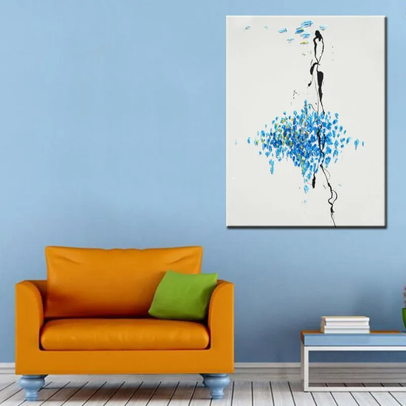 

Gift Handpainted Abstract Oil Paintings on Canvas Modern Home Decor Wall Art Pictures Large Knife Beautiful Blue Dancer Painting