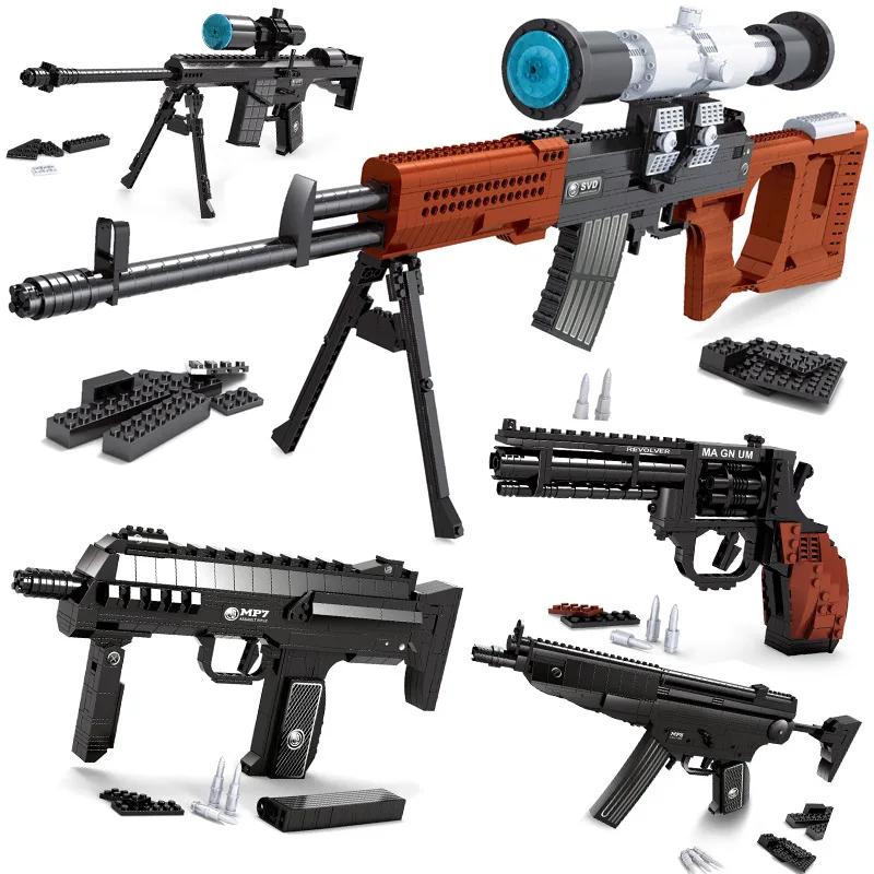 

NEW DIY Building Blocks P90 AK47 M1 M1887 SWAT Toys Gun Techni Series Bricks Education Playset Kit Compatible Legos Gift for Boy