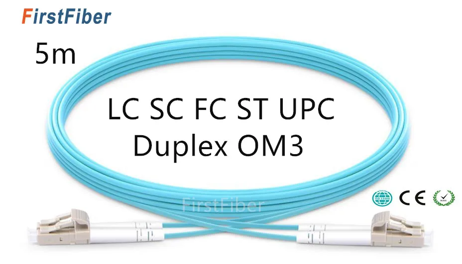 

5m LC SC FC ST UPC OM3 Fiber Patch Cable,Duplex Jumper, 2 Core Patch Cord Multimode 2.0mm