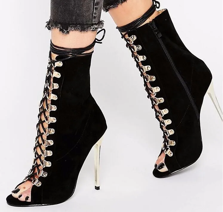 Newest Fashion Women shoes Hot Sale Top Quality Cheap Price Peep Toe Ankle Real Photo Lace Up ...