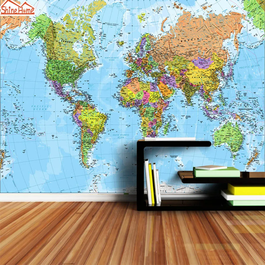 Mural Decor home world map Wallpapers poster Colorful wall mural Stik maps vinil Print wall decor Colorful Customized large wood map mural