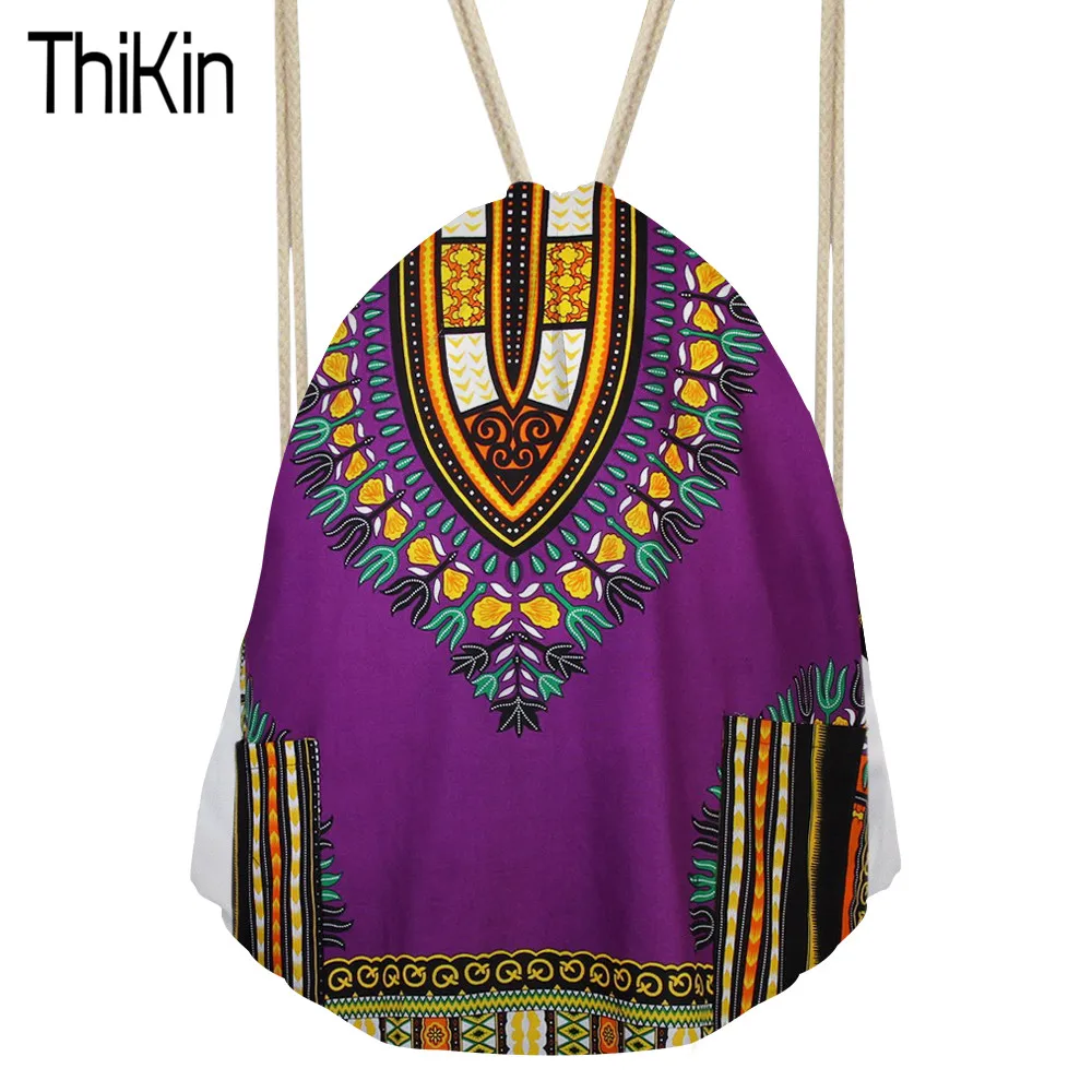 

THIKIN Drawstring Bag Women Men String Shoulder Backpack African Style Patchwork Small Cinch Backpack Storage Package Bags Bolsa